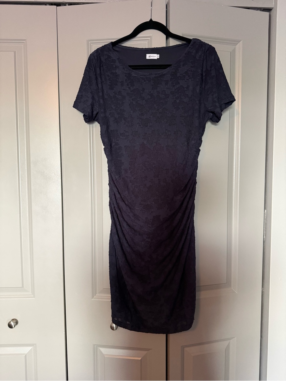 Ruched Short Sleeve Midi Dress - Navy